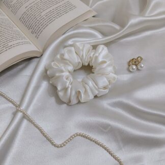 White scrunchy satin